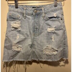 EUC Aeropostale Denim Jean Cut Off Mini Skirt‎ Women Size 00 Distressed